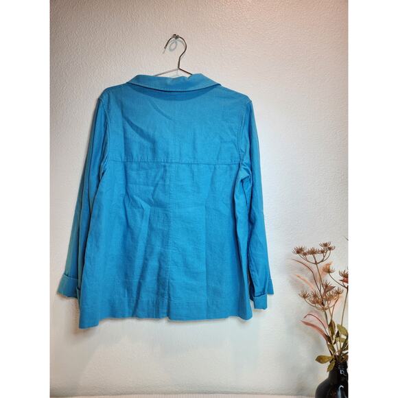 Pendleton Women’s M Linen Rayon Jacket Blue‎ Button Front Lightweight Casual - Picture 2 of 7
